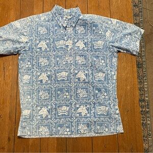 reyn spooner Lahaina Sailor Archive Class Light Blue & White Hawaiian Print Polo